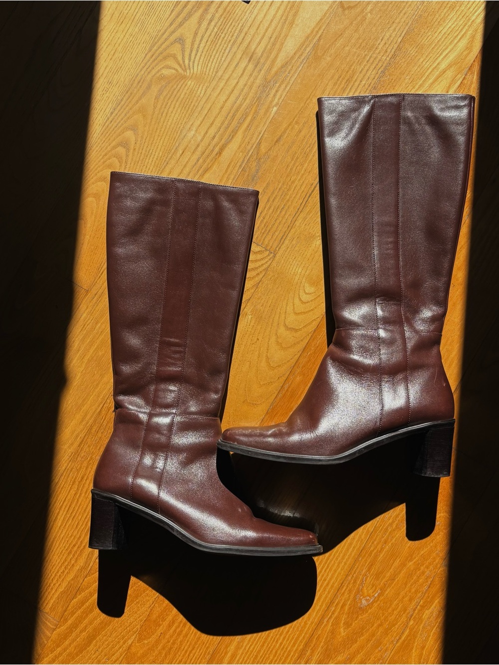 Knee-High Brown Leather Heeled Boots